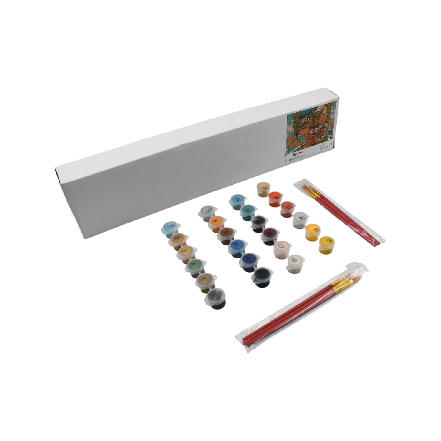 Paint-by-numbers for adults, 24 colors, canvas with pre-printed design, includes paintbrushes. Paint-by-numbers for adults, 24 colors, canvas with pre-printed design, includes paintbrushes.